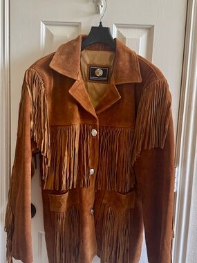 Genuine Suede Leather Western Fringe Jacket Brown Cowgirl L/XL